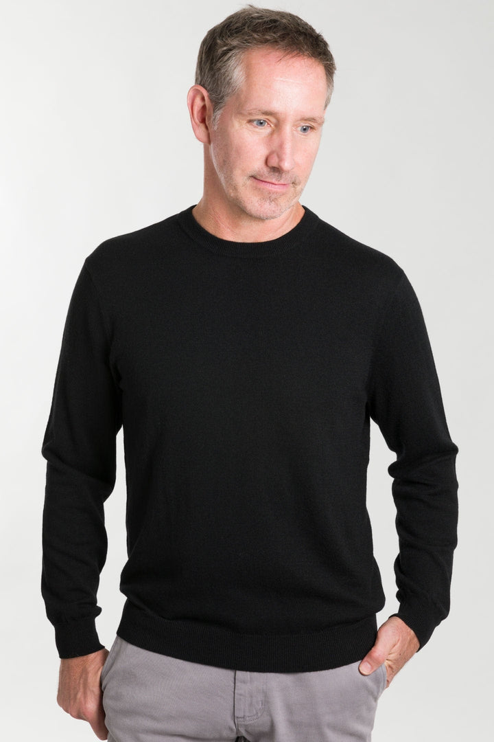Buy Black Merino Crew-Neck Sweater for Short Men | Ash & Erie   Merino Wool Sweater